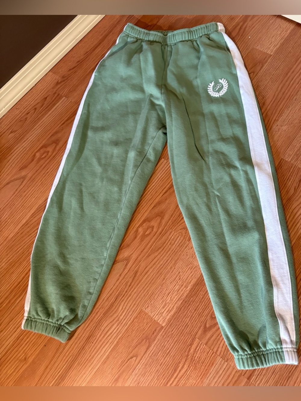 PINK Victoria's Secret Green Sweatpants with White Side Stripes